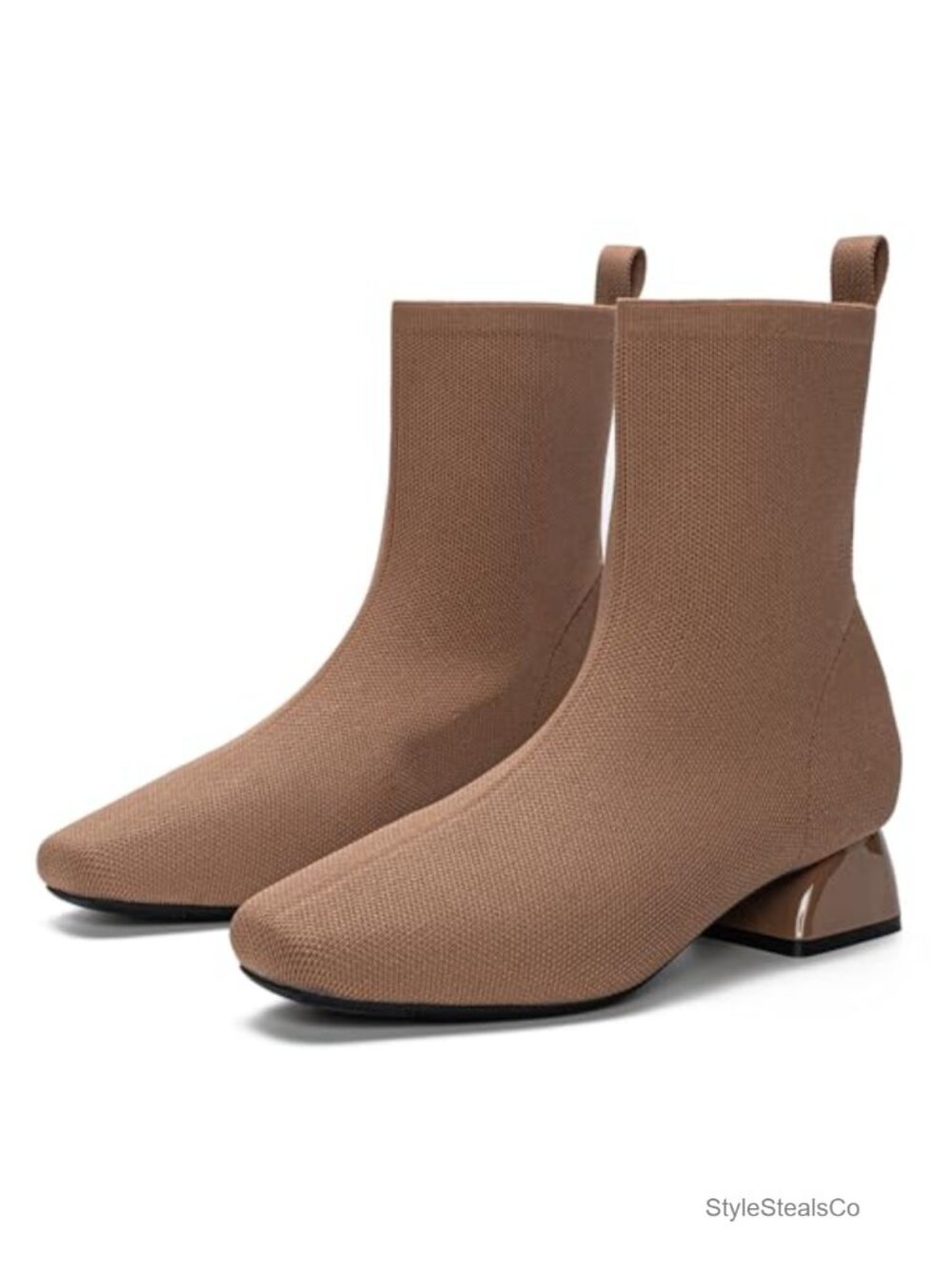 Knit Ankle Boots Low Heel Square Toe Slip On Booties for Business Casual Office